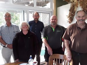 At the Canning farm – Alan Emerson, Bridget Canning, Craig Young (TUANZ), Shaun Minifie and John Canning